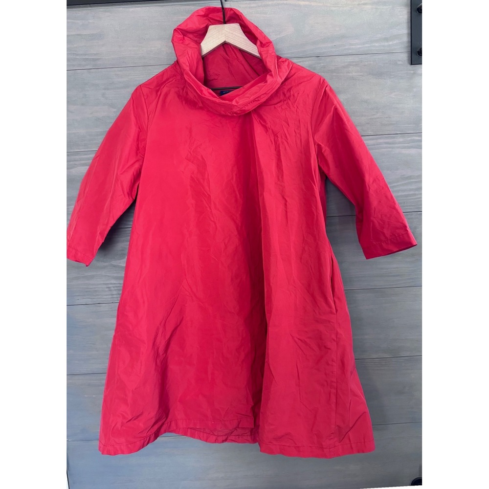 Andrea Reynders Red Cowl Neck A-Line Dress Coat 3/4 Sleeve Avant Garde Modernist